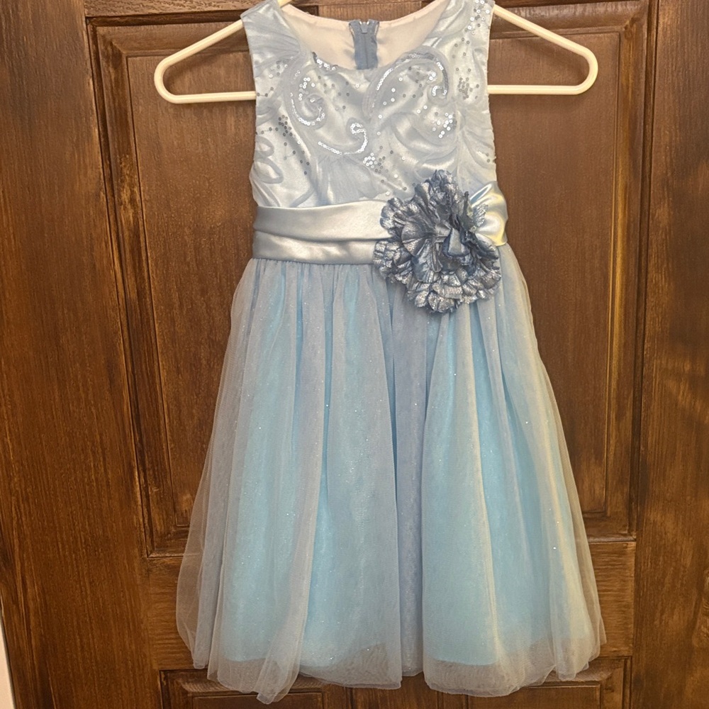 Elegant Rare Editions Blue Kids Dress with Floral Accent